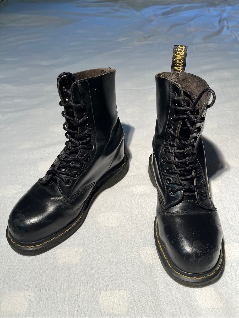 Dr. Martens 1919 Style Classic 10 Hole Black Leather Combat Boots - Size W 5/M 4